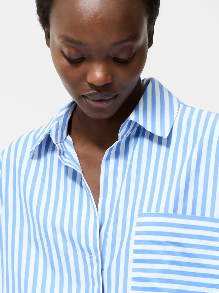 French Connection Stripe Relaxed Popover Shirt Bluewhite Women Tops