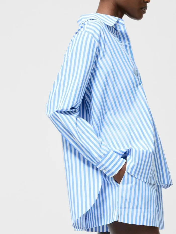French Connection Stripe Relaxed Popover Shirt Bluewhite Women Tops