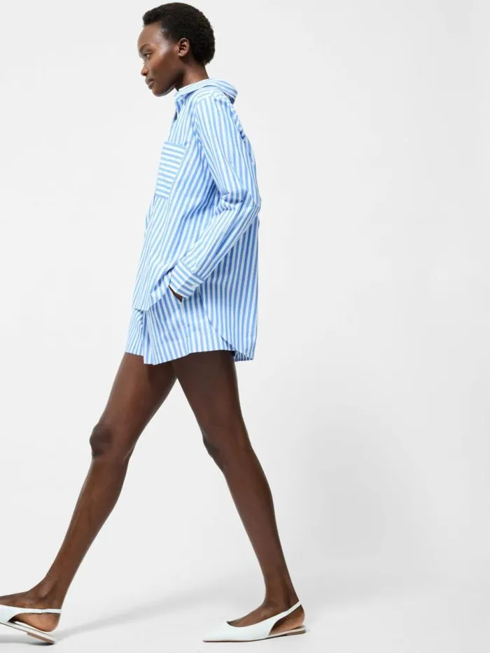 French Connection Stripe Relaxed Popover Shirt Bluewhite Women Tops