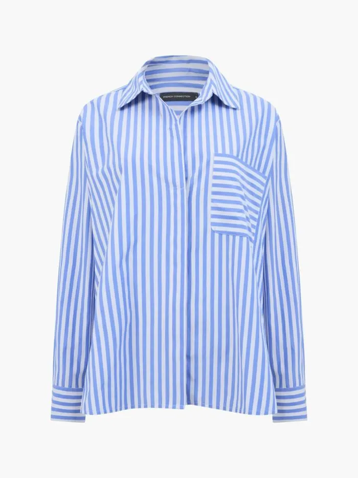 French Connection Stripe Relaxed Popover Shirt Bluewhite Women Tops