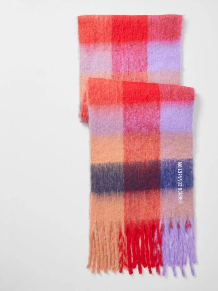 French Connection Super Soft Check Scarf Multi Red Women Scarves