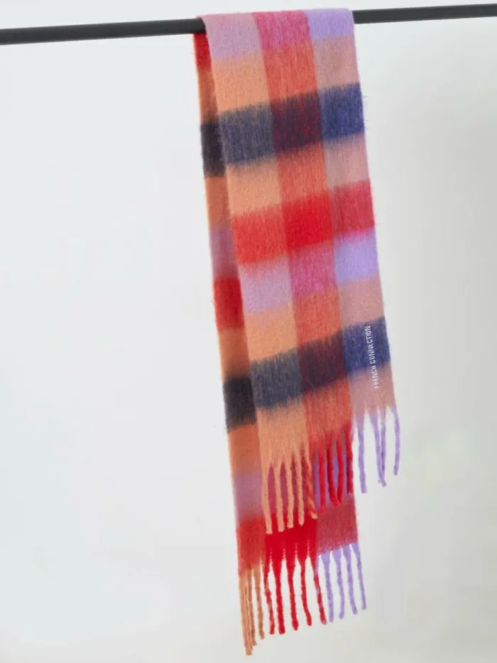 French Connection Super Soft Check Scarf Multi Red Women Scarves