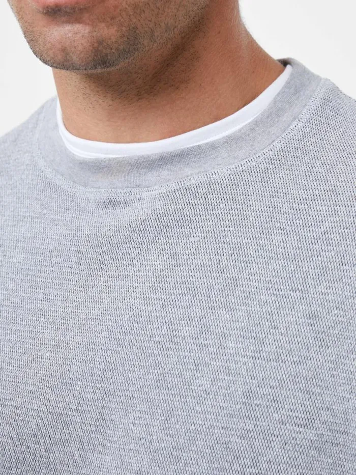 French Connection Textured Crew Sweatshirt Grey Men Knitwear