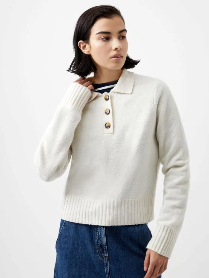 French Connection Vhari Recycled Long Sleeve Button Up Jumper Oatmeal Mel Women Jumpers and Cardigans