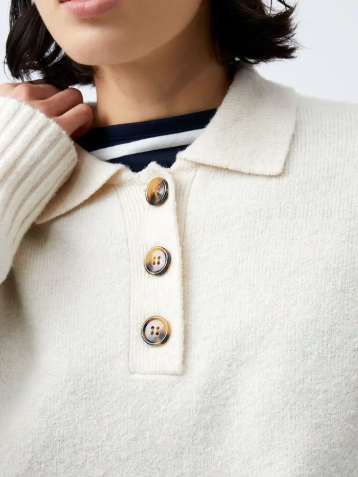 French Connection Vhari Recycled Long Sleeve Button Up Jumper Oatmeal Mel Women Jumpers and Cardigans