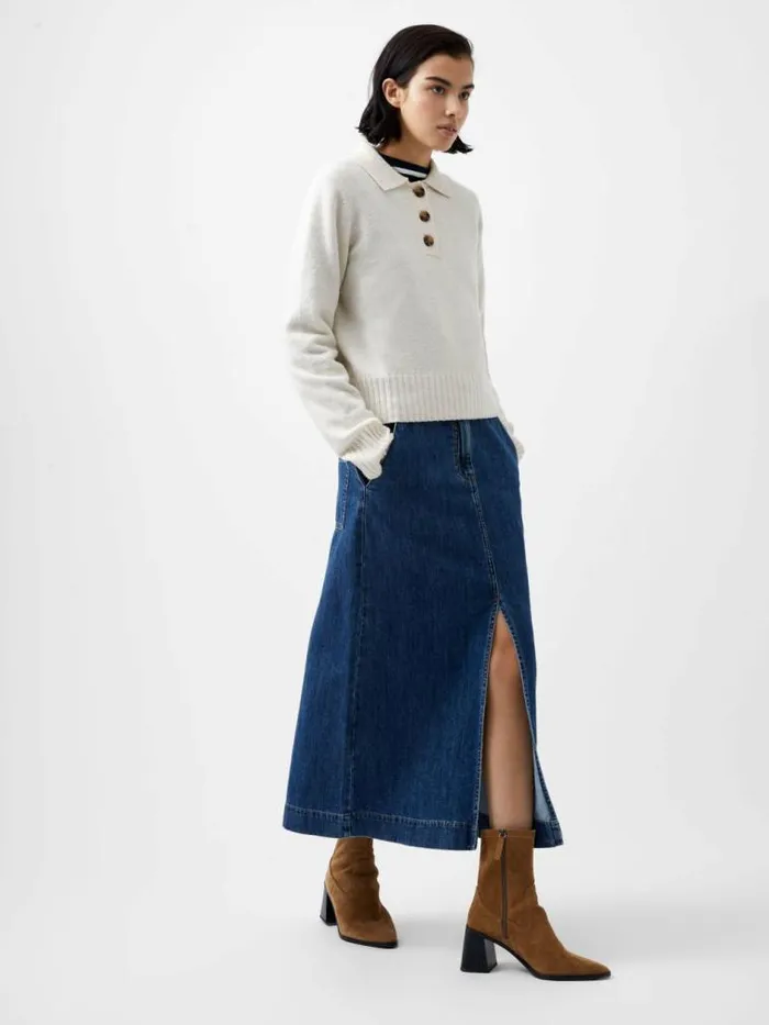 French Connection Vhari Recycled Long Sleeve Button Up Jumper Oatmeal Mel Women Jumpers and Cardigans