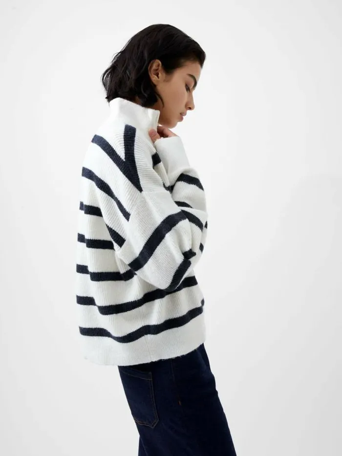 French Connection Vhari Recycled Stripe Half Zip Jumper Winter Whitemarine Women Jumpers and Cardigans
