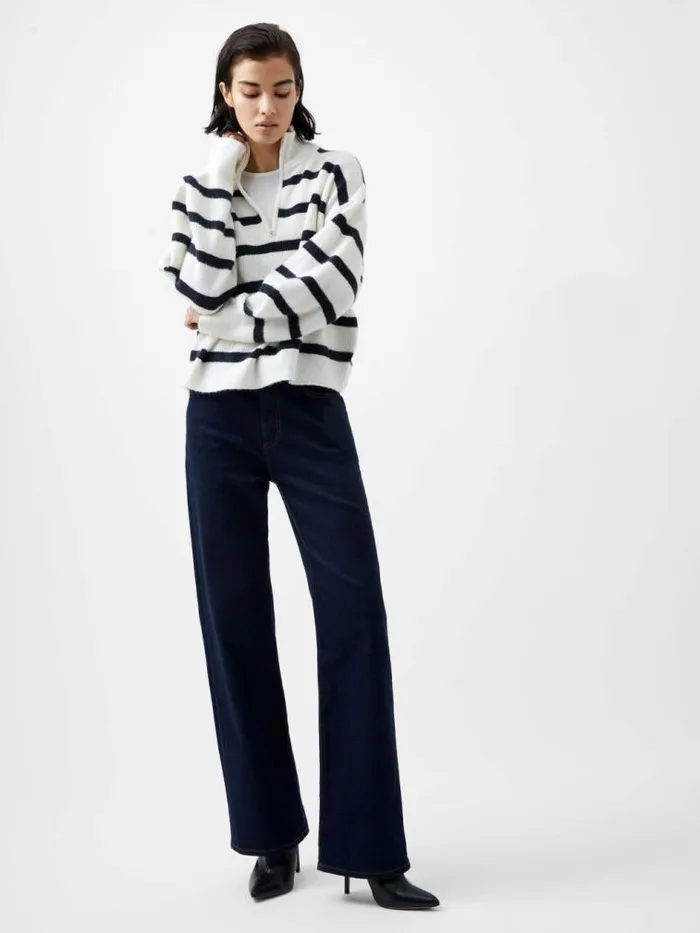 French Connection Vhari Recycled Stripe Half Zip Jumper Winter Whitemarine Women Jumpers and Cardigans