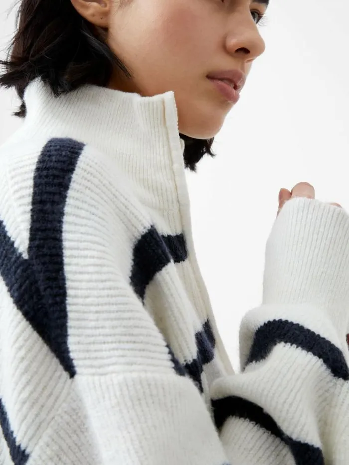 French Connection Vhari Recycled Stripe Half Zip Jumper Winter Whitemarine Women Jumpers and Cardigans