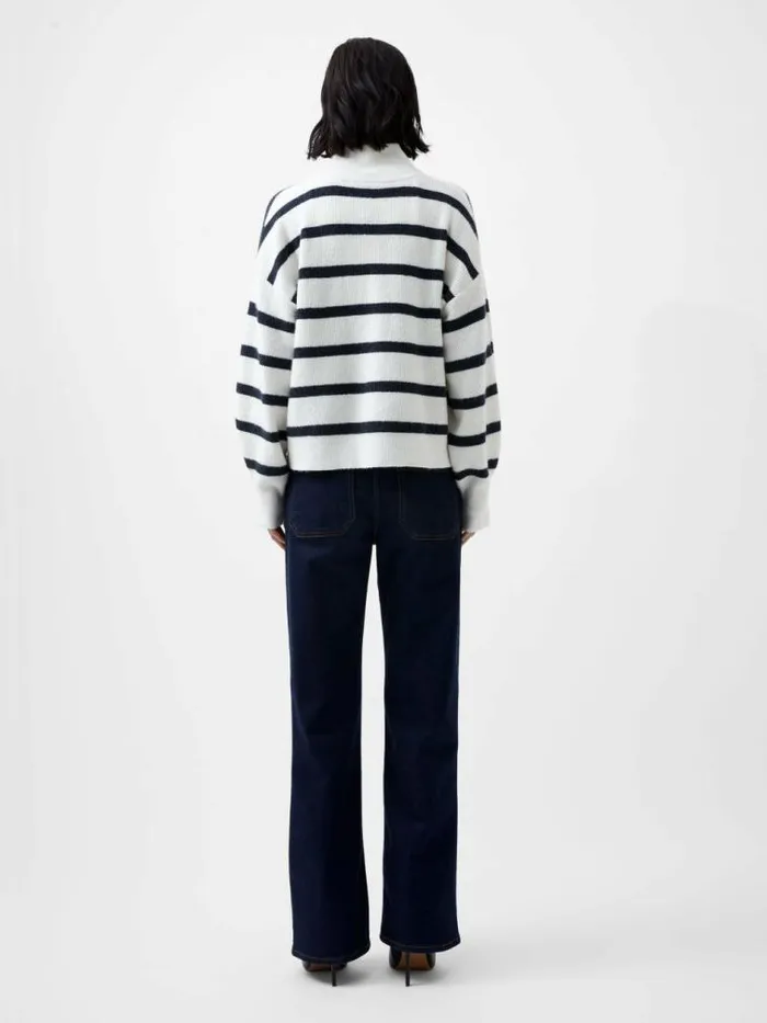 French Connection Vhari Recycled Stripe Half Zip Jumper Winter Whitemarine Women Jumpers and Cardigans