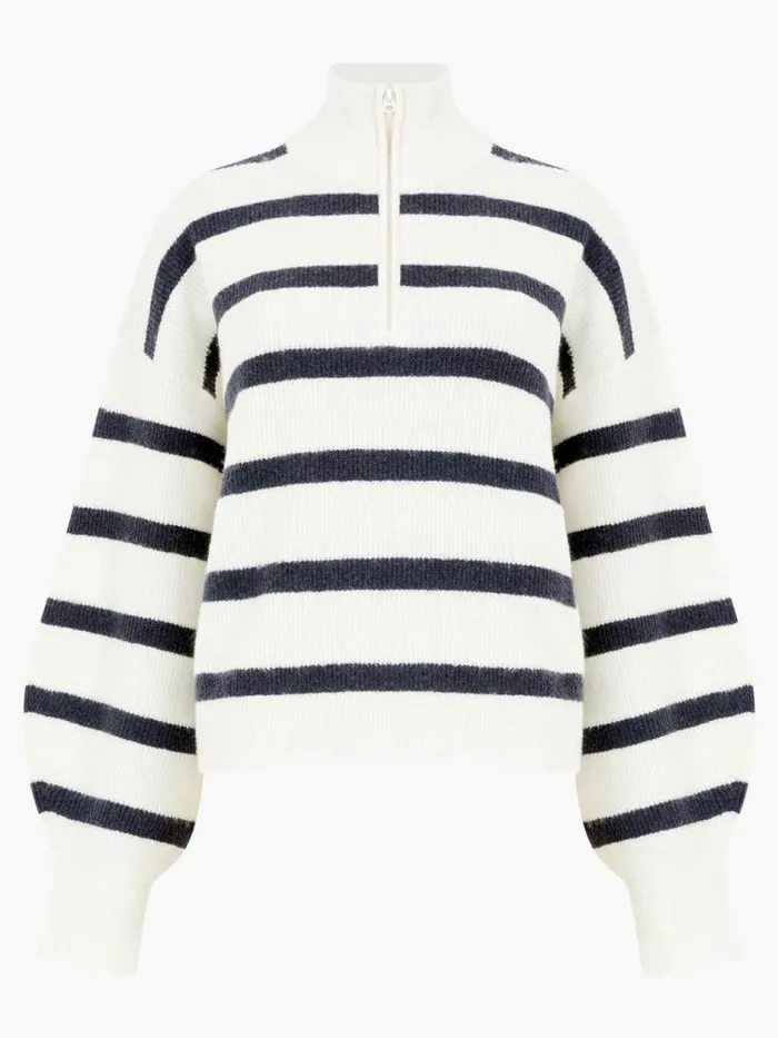 French Connection Vhari Recycled Stripe Half Zip Jumper Winter Whitemarine Women Jumpers and Cardigans