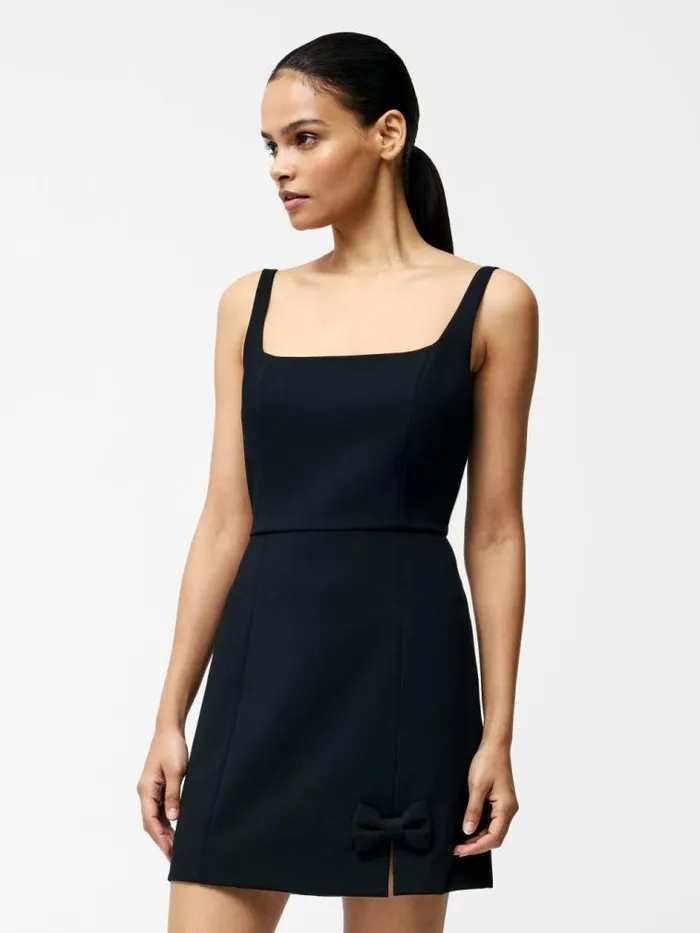 French Connection Whisper Bow Slit Strappy Mini Dress Black Women Dresses