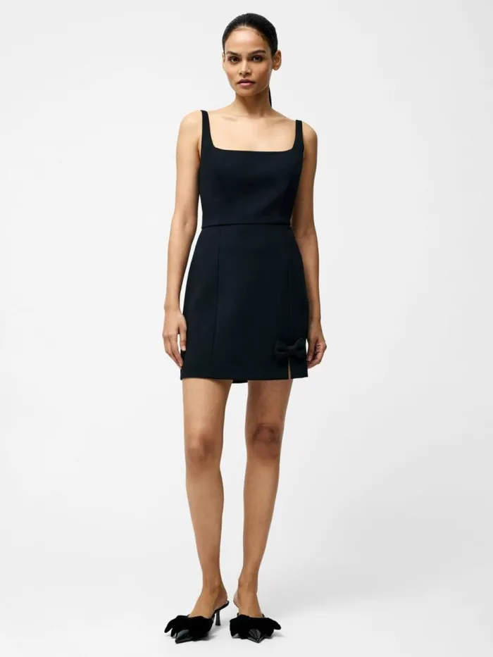 French Connection Whisper Bow Slit Strappy Mini Dress Black Women Dresses