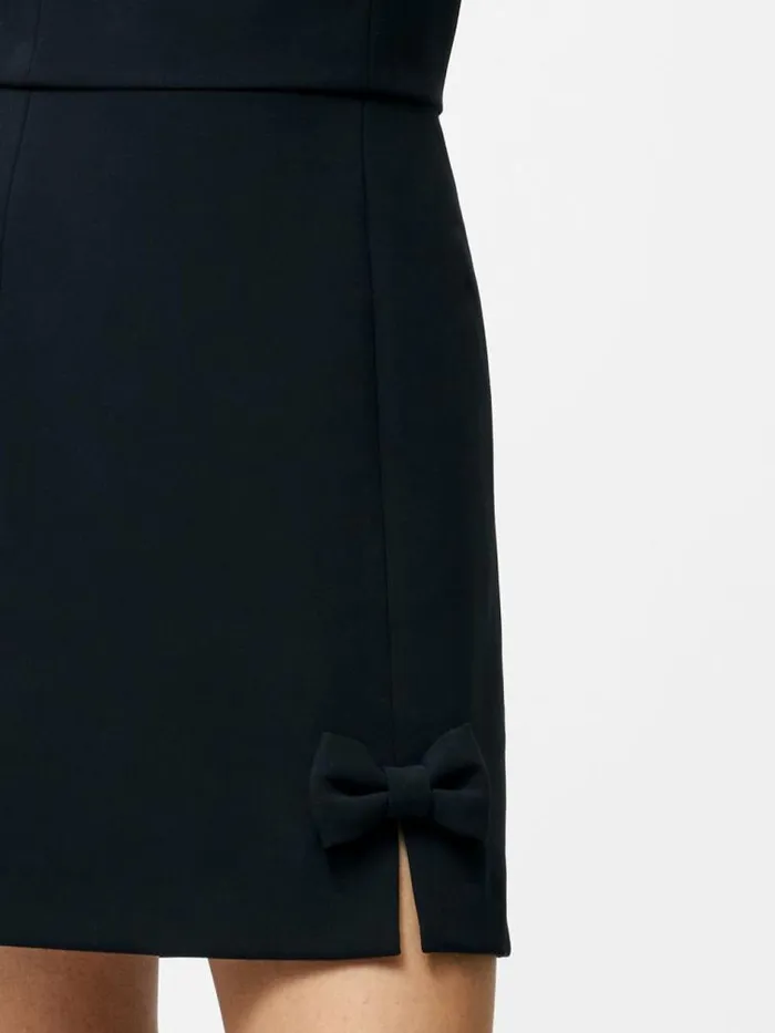 French Connection Whisper Bow Slit Strappy Mini Dress Black Women Dresses
