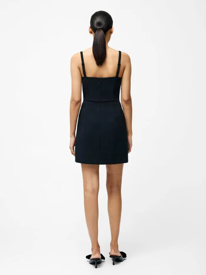 French Connection Whisper Bow Slit Strappy Mini Dress Black Women Dresses