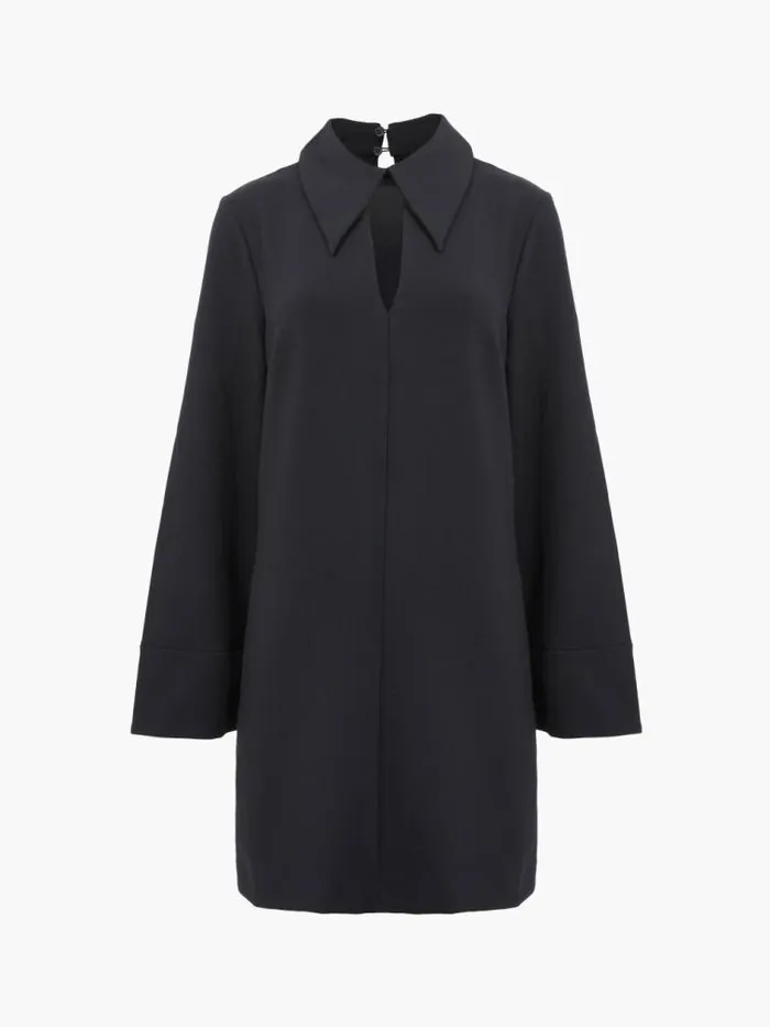 French Connection Whisper Long Sleeve Folded Cuff Mini Dress Blackoutlinen White Women Dresses