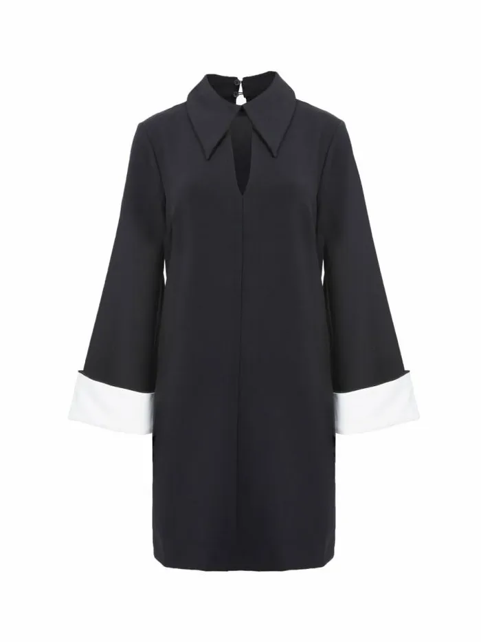 French Connection Whisper Long Sleeve Folded Cuff Mini Dress Blackoutlinen White Women Dresses