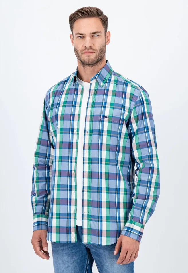 FYNCHHATTON Checked Shirt With Buttondown Collar Grass Green Men Shirts