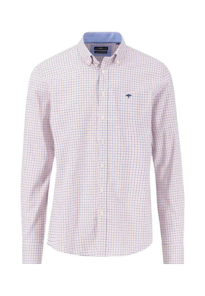 FYNCHHATTON Checked Shirt With Buttondown Collar Sunny Orangesummer Breezeturf Green Men Shirts