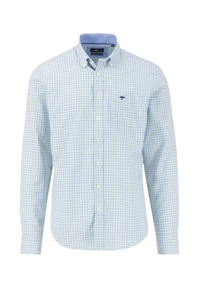 FYNCHHATTON Checked Shirt With Buttondown Collar Sunny Orangesummer Breezeturf Green Men Shirts
