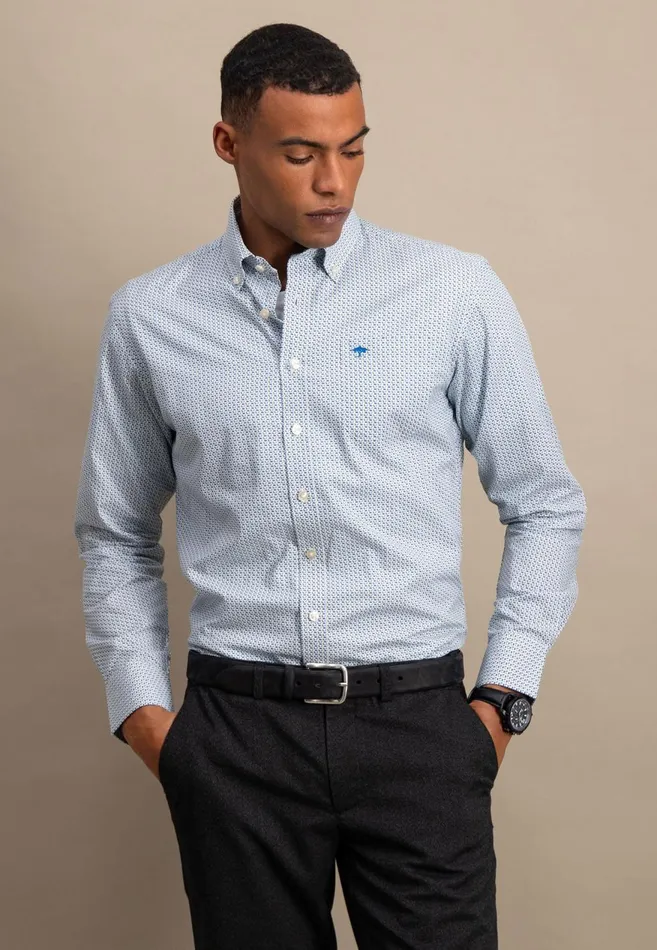 FYNCHHATTON Cotton Shirt With Allover Print Vibrant Bluedark Emeraldnavy Men Shirts FYNCHHATTON Cotton Shirt With Allover Print Vibrant Bluedark Emeraldnavy Men Shirts