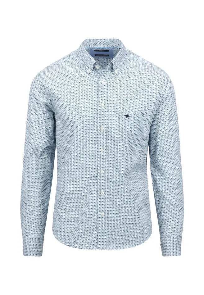 FYNCHHATTON Cotton Shirt With Allover Print Vibrant Bluedark Emeraldnavy Men Shirts