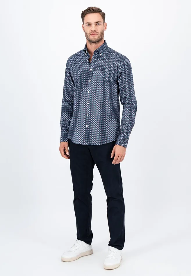 FYNCHHATTON Cotton Shirt With Allover Print Vibrant Bluedark Emeraldnavy Men Shirts
