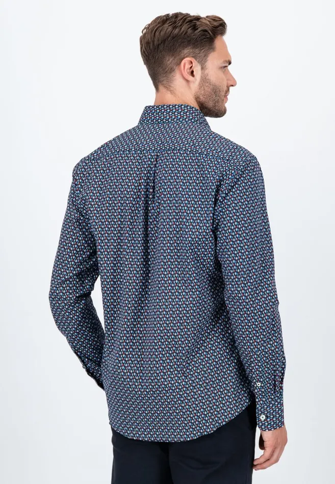 FYNCHHATTON Cotton Shirt With Allover Print Vibrant Bluedark Emeraldnavy Men Shirts