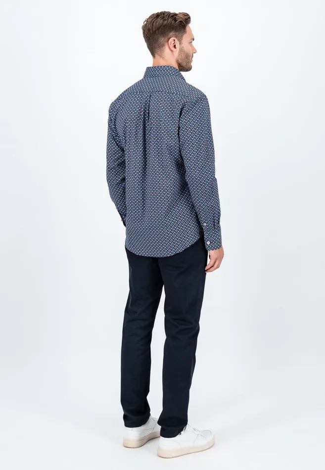 FYNCHHATTON Cotton Shirt With Allover Print Vibrant Bluedark Emeraldnavy Men Shirts