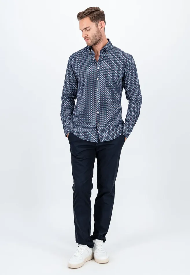 FYNCHHATTON Cotton Shirt With Allover Print Vibrant Bluedark Emeraldnavy Men Shirts