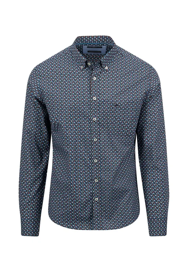 FYNCHHATTON Cotton Shirt With Allover Print Vibrant Bluedark Emeraldnavy Men Shirts