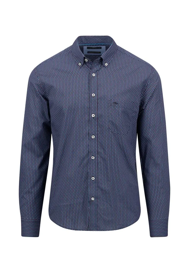 FYNCHHATTON Cotton Shirt With Allover Print Vibrant Bluedark Emeraldnavy Men Shirts