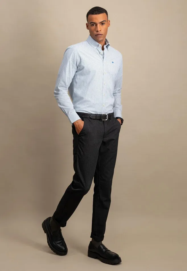 FYNCHHATTON Cotton Shirt With Allover Print Vibrant Bluedark Emeraldnavy Men Shirts