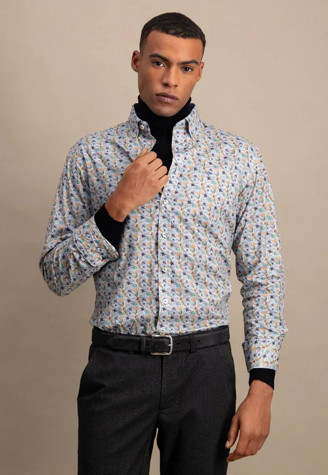 FYNCHHATTON Cotton Shirt With Flower Print Light Khakicloud Bluepale Blush Men Shirts FYNCHHATTON Cotton Shirt With Flower Print Light Khakicloud Bluepale Blush Men Shirts