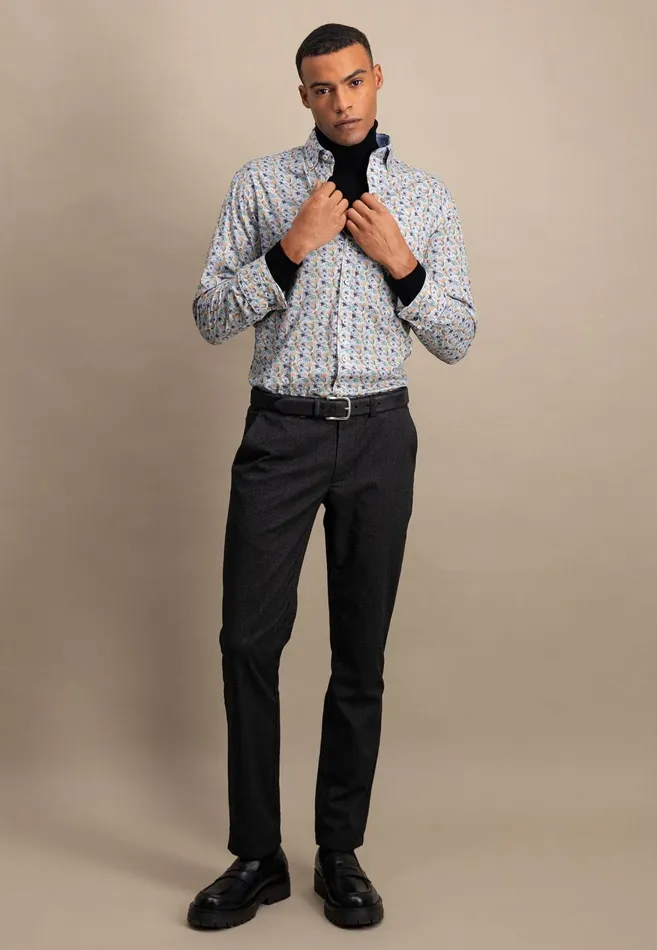 FYNCHHATTON Cotton Shirt With Flower Print Light Khakicloud Bluepale Blush Men Shirts