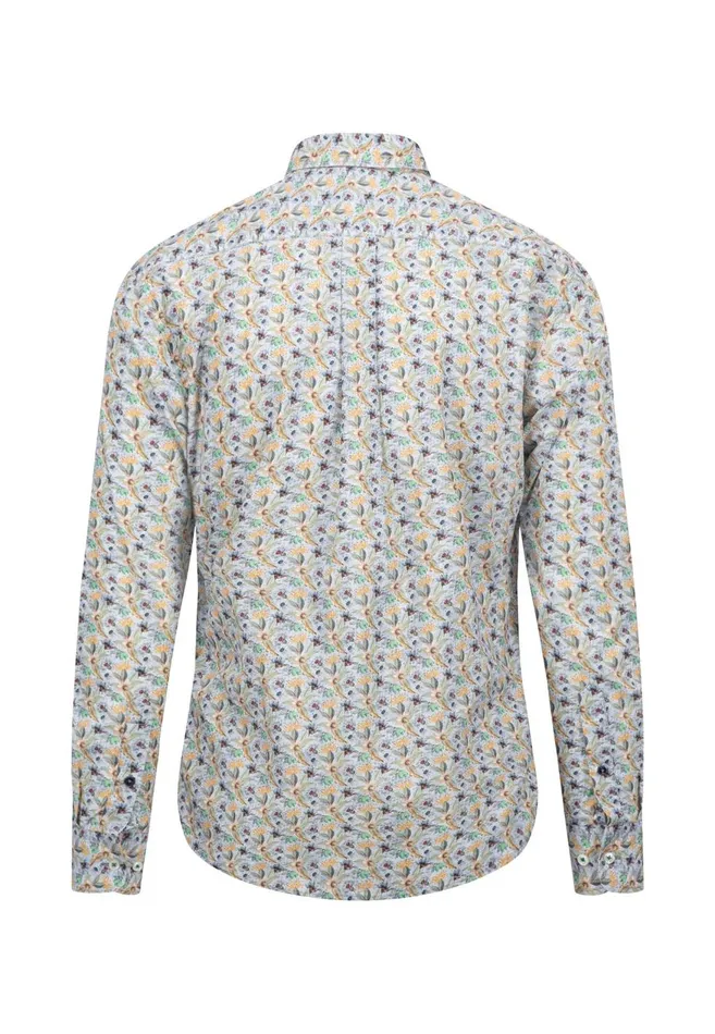 FYNCHHATTON Cotton Shirt With Flower Print Light Khakicloud Bluepale Blush Men Shirts