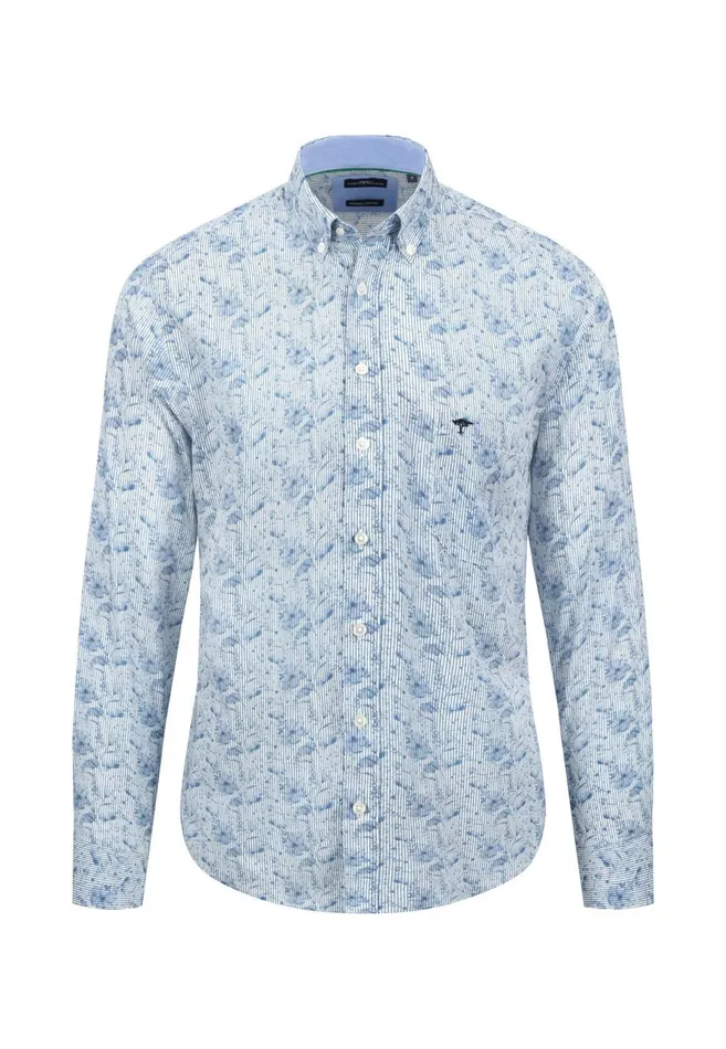 FYNCHHATTON Cotton Shirt With Flower Print Light Khakicloud Bluepale Blush Men Shirts
