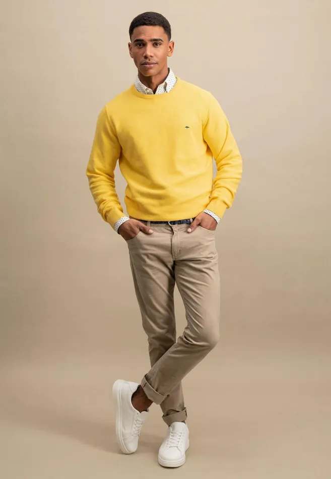 FYNCHHATTON Knitting Sweater Made Of 100 Cotton Vivid Yellownew Offwhiteturf Greensplashy Oceanstrong Bluenavypoppy Rednight Men Sweater