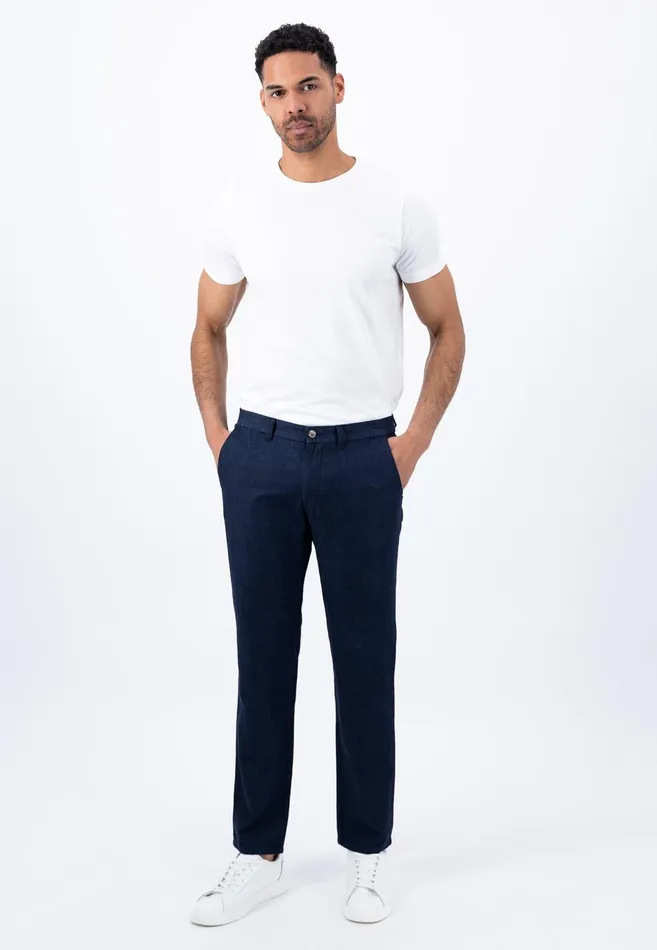 FYNCHHATTON Light Chino Pants Made Of Linen Cotton Mix Dark Navystone Men Sale