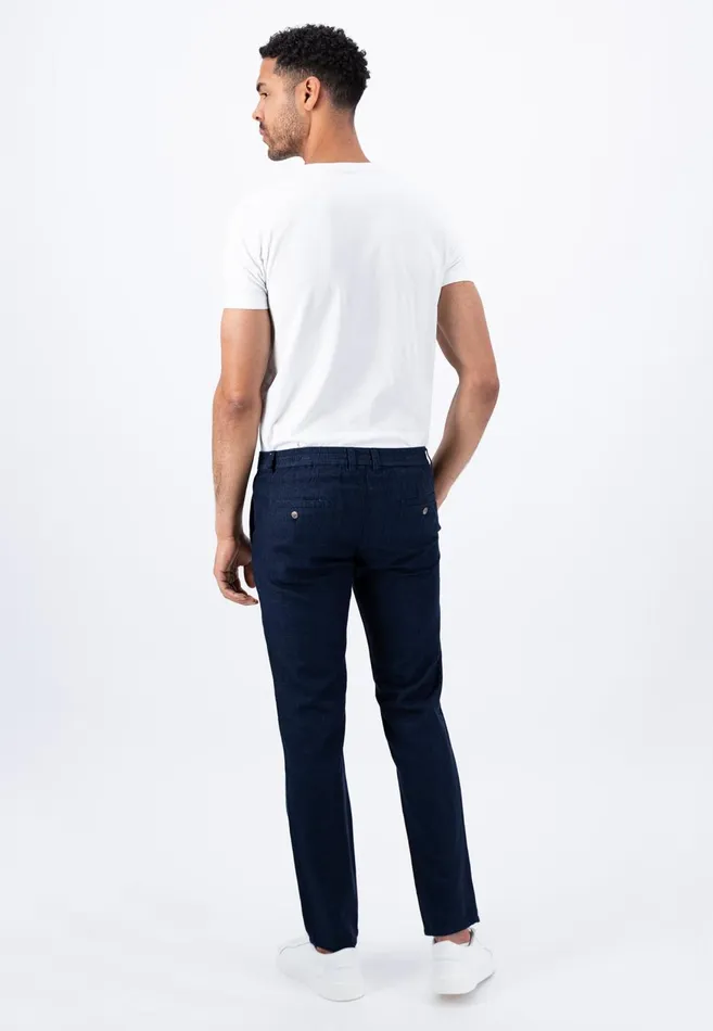 FYNCHHATTON Light Chino Pants Made Of Linen Cotton Mix Dark Navystone Men Sale