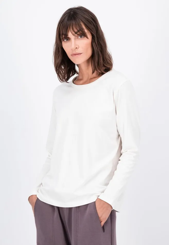 FYNCHHATTON Longsleeved Shirt Made Of Cotton Mix With A Circular Neckline Milkblack Women Tshirts FYNCHHATTON Longsleeved Shirt Made Of Cotton Mix With A Circular Neckline Milkblack Women Tshirts