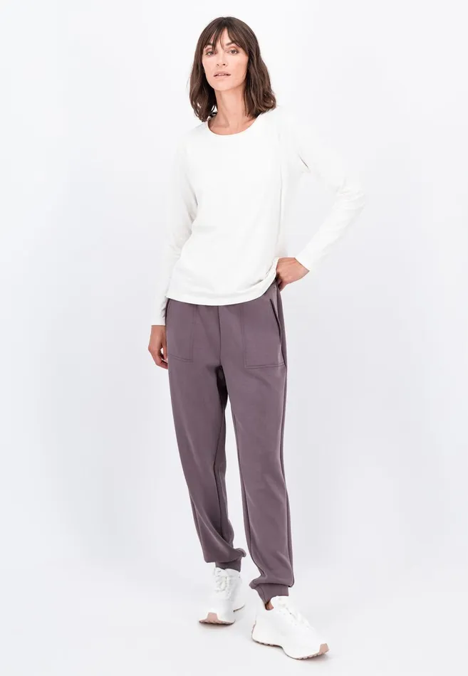 FYNCHHATTON Longsleeved Shirt Made Of Cotton Mix With A Circular Neckline Milkblack Women Tshirts