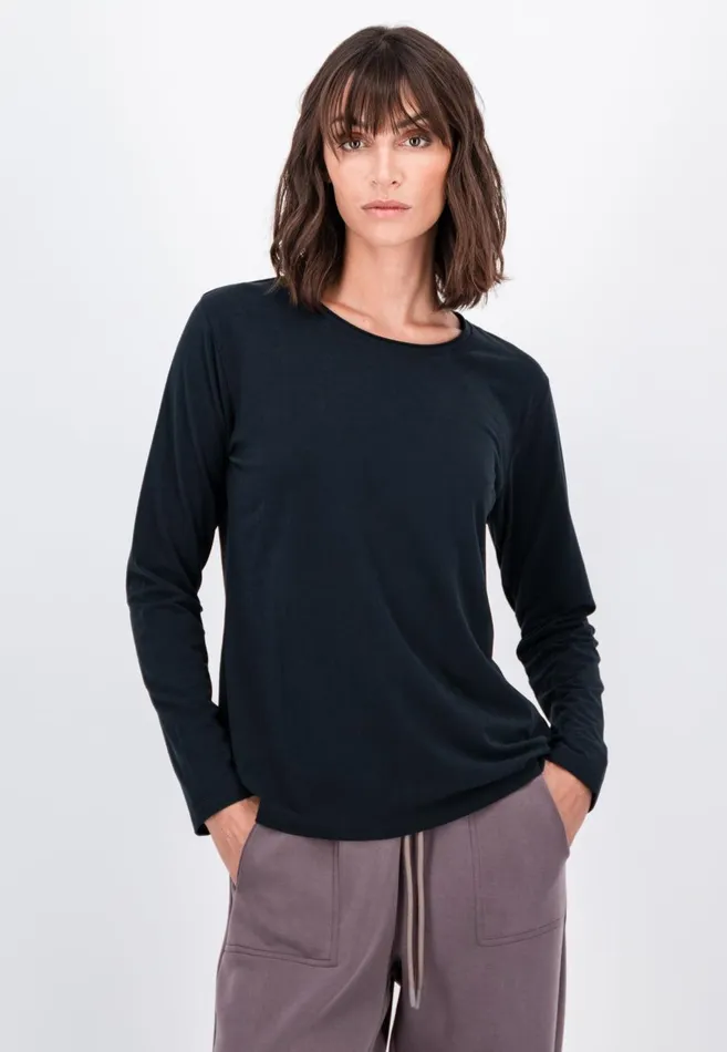 FYNCHHATTON Longsleeved Shirt Made Of Cotton Mix With A Circular Neckline Milkblack Women Tshirts