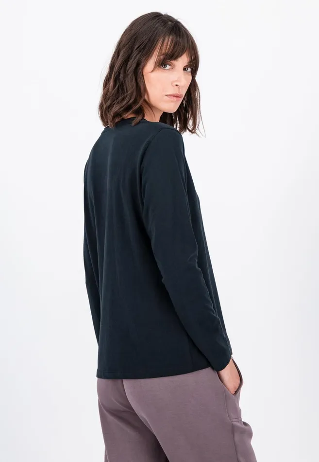 FYNCHHATTON Longsleeved Shirt Made Of Cotton Mix With A Circular Neckline Milkblack Women Tshirts