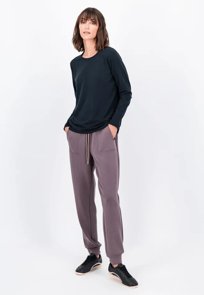 FYNCHHATTON Longsleeved Shirt Made Of Cotton Mix With A Circular Neckline Milkblack Women Tshirts