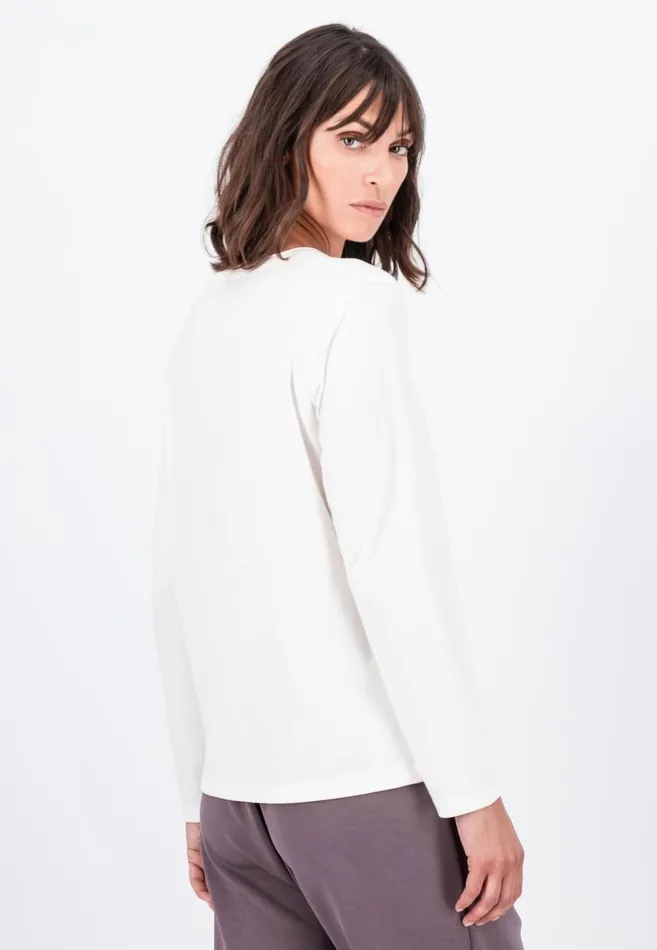 FYNCHHATTON Longsleeved Shirt Made Of Cotton Mix With A Circular Neckline Milkblack Women Tshirts