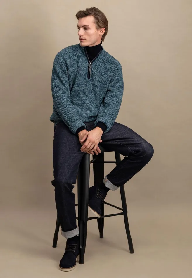 FYNCHHATTON Moulin Knit Sweater With A Troyer Collar Flamedark Tealruby Red Men Sweater