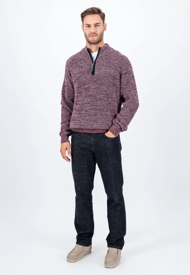 FYNCHHATTON Moulin Knit Sweater With A Troyer Collar Flamedark Tealruby Red Men Sweater