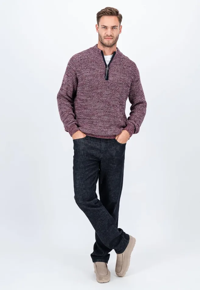 FYNCHHATTON Moulin Knit Sweater With A Troyer Collar Flamedark Tealruby Red Men Sweater