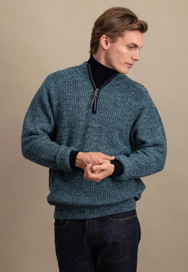 FYNCHHATTON Moulin Knit Sweater With A Troyer Collar Flamedark Tealruby Red Men Sweater